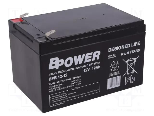 Re-battery: acid-lead; 12V; 12Ah; AGM; maintenance-free; 3.8kg; BPE BPOWER ACCU-BPE12-12/BP