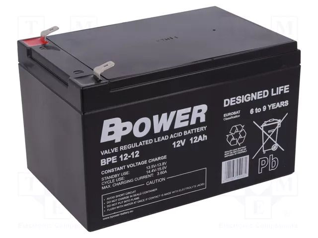 Re-battery: acid-lead; 12V; 12Ah; AGM; maintenance-free; BPE; 3.8kg BPOWER ACCU-BPE12-12/BP