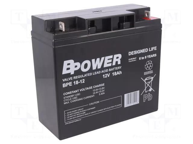 Re-battery: acid-lead; 12V; 18Ah; AGM; maintenance-free; 5.6kg; BPE BPOWER ACCU-BPE18-12/BP