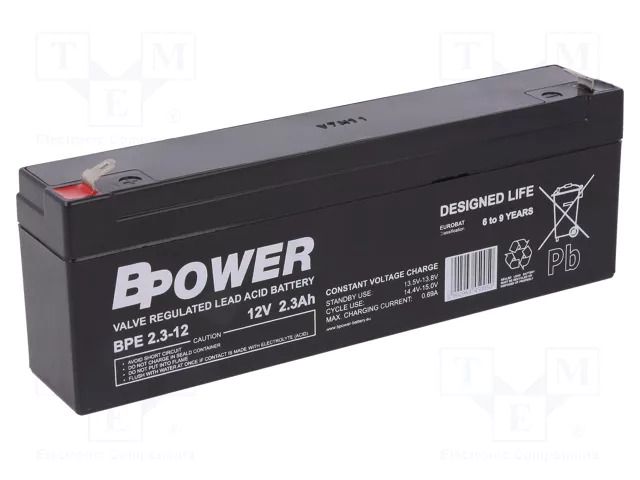 Re-battery: acid-lead; 12V; 2.3Ah; AGM; maintenance-free; BPE BPOWER ACCU-BPE2.3-12/BP