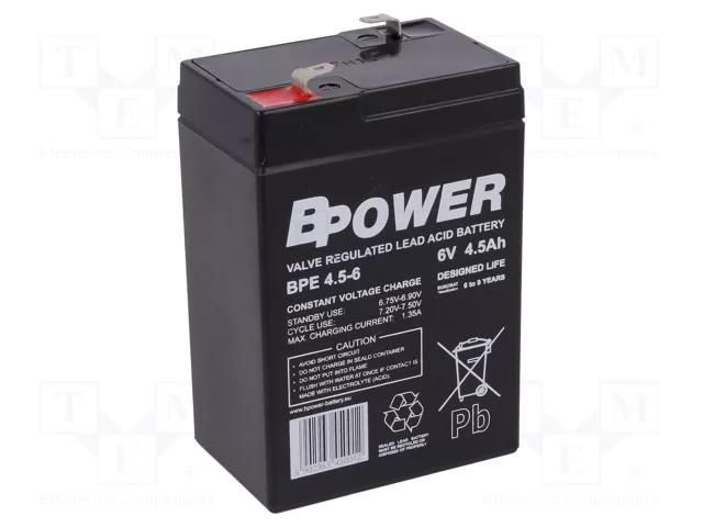 Re-battery: acid-lead; 6V; 4.5Ah; AGM; maintenance-free; 0.8kg; BPE BPOWER ACCU-BPE4.5-6/BP