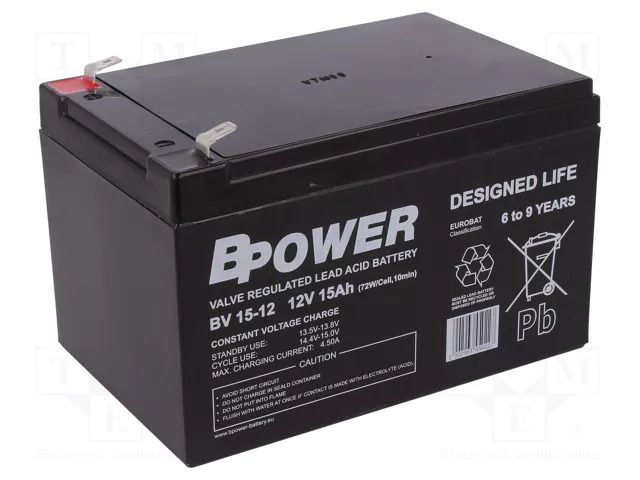 Re-battery: acid-lead; 12V; 15Ah; AGM; maintenance-free; BV; 72W BPOWER ACCU-BV15-12/BP