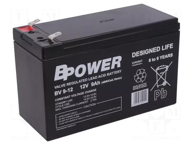 Re-battery: acid-lead; 12V; 9Ah; AGM; maintenance-free; 48W; 2.7kg BPOWER ACCU-BV9-12/BP
