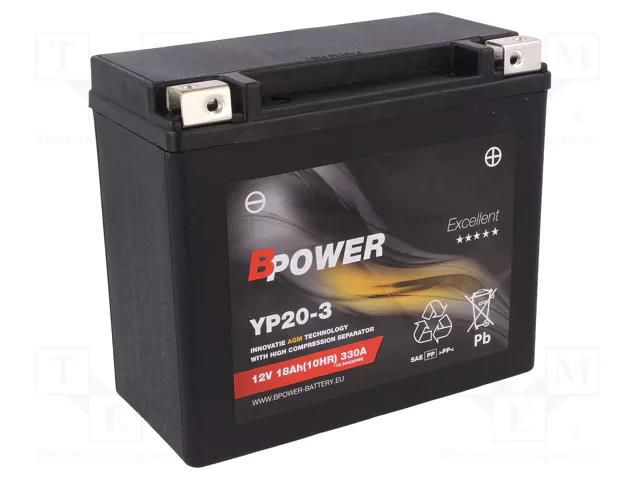 Re-battery: acid-lead; 12V; 18Ah; AGM; maintenance-free,right + BPOWER ACCU-YP20-3/BP
