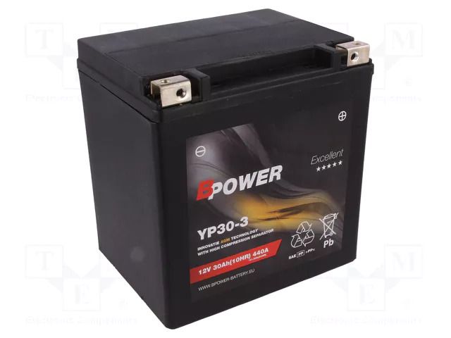 Re-battery: acid-lead; 12V; 30Ah; AGM; maintenance-free,right + BPOWER ACCU-YP30-3/BP