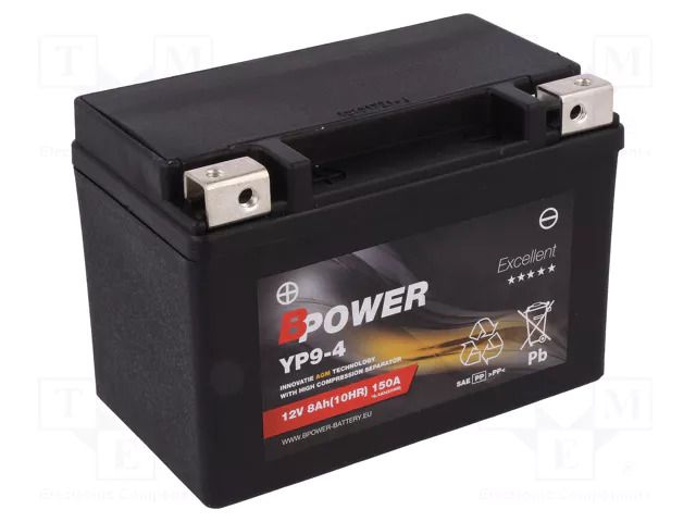 Re-battery: acid-lead; 12V; 8Ah; AGM; maintenance-free,left + BPOWER ACCU-YP9-4/BP