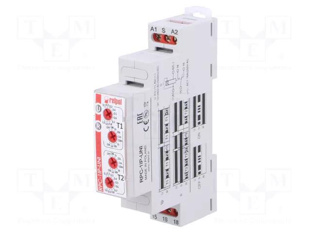 Timer; 1s÷10days; SPDT; 250VAC/16A,24VDC/16A; Usup: 12÷240VAC RELPOL RPC-1IP-UNI