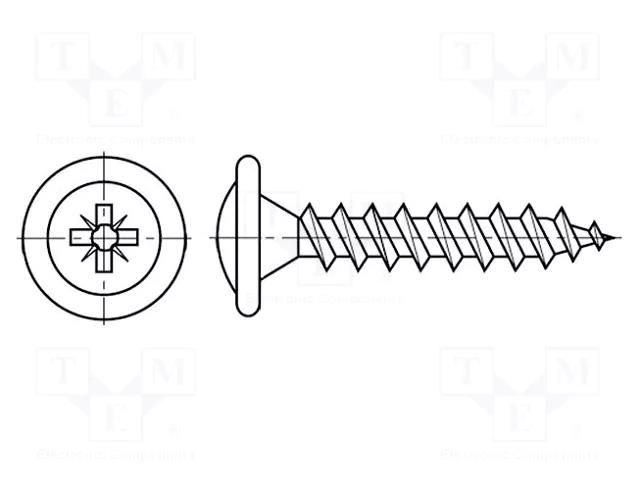 Screw; for wood,for chipboard; 3.5x30; Head: button; Pozidriv; PZ2 BOSSARD B3.5X30/BN8702