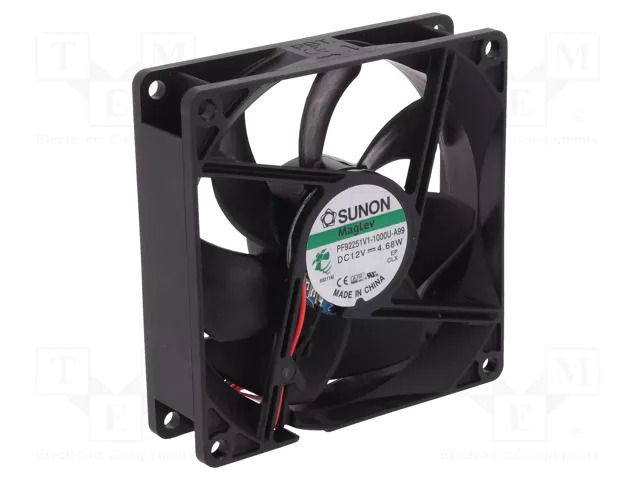 Fan: DC; axial; 12VDC; 92x92x25mm; 126.75m3/h; 45.5dBA; Vapo; 24AWG SUNON PF92251V1-A99-A