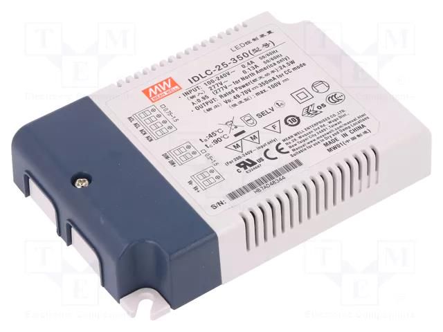 Power supply: switching; LED; 25W; 49÷70VDC; 350mA; 90÷295VAC; IP20 MEAN WELL IDLC-25-350