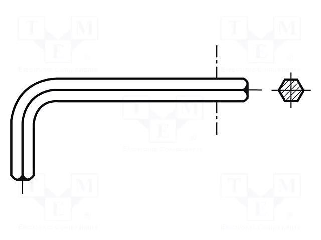 Wrench; inch,hex key; Overall len: 57mm; DIN 911; steel; HEX 1/8" BOSSARD B1/8/BN1169