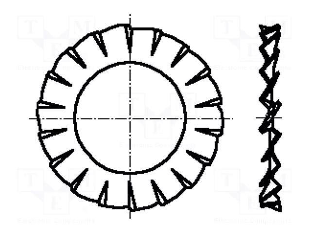 Washer; externally serrated; M2,5; D=5.5mm; h=0.4mm; spring steel BOSSARD B2.5/BN781