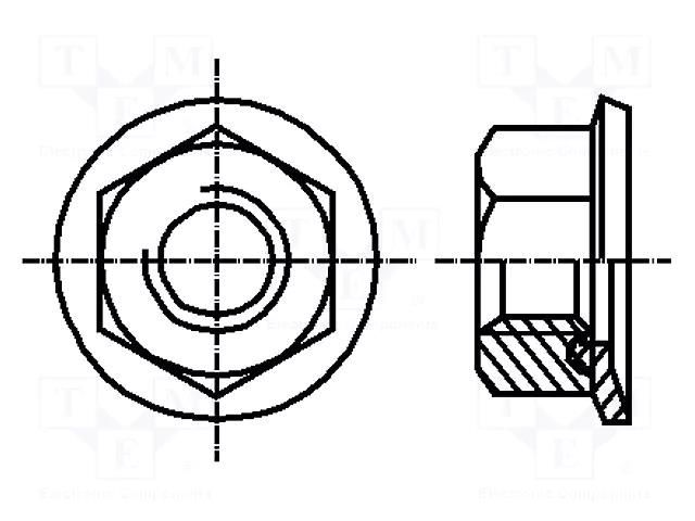 Nut; with flange; hexagonal; M5; 0.8; A2 stainless steel; 8mm BOSSARD B5/BN14476