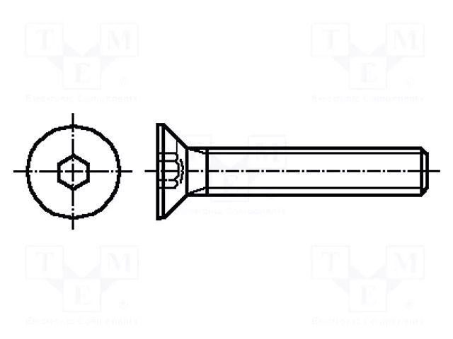 Screw; M4x30; 0.7; Head: countersunk; hex key; HEX 2.5mm; steel BOSSARD B4X30/BN21