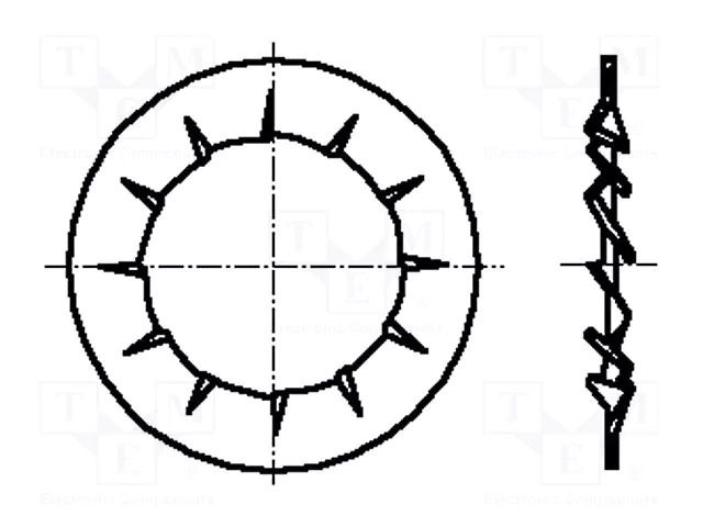 Washer; internally serrated; M2; D=4.5mm; h=0.3mm; spring steel BOSSARD B2/BN782
