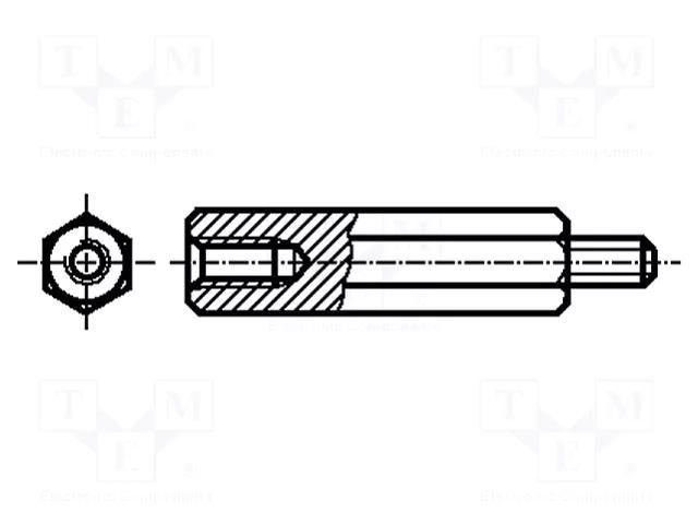 Spacer sleeve; 12mm; Int.thread: M2; Ext.thread: M2; hexagonal HARWIN R20-3001202