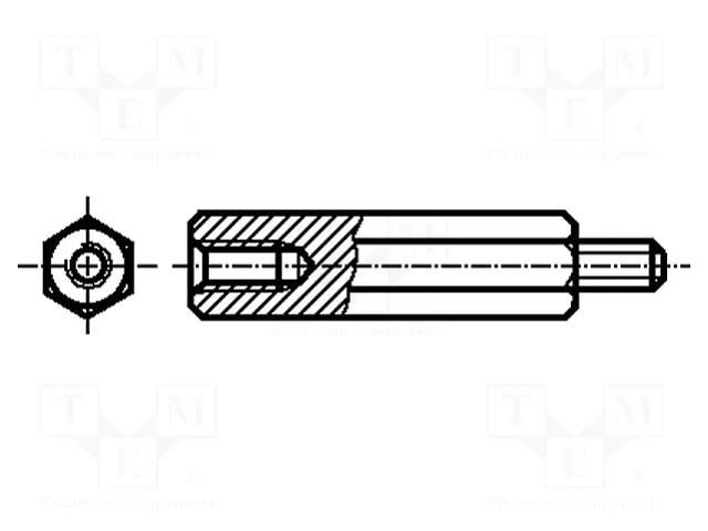 Spacer sleeve; 4mm; Int.thread: M3; Ext.thread: M3; hexagonal HARWIN R30-3010402