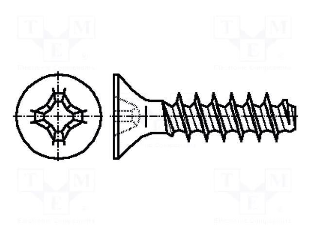 Screw; for plastic; 2.5x6; Head: countersunk; Phillips; PH1; steel BOSSARD B2.5X6/BN13576
