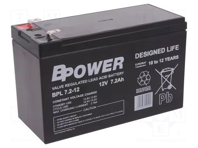 Re-battery: acid-lead; 12V; 7.2Ah; AGM; maintenance-free; BPL BPOWER ACCU-BPL7.2-12/BP