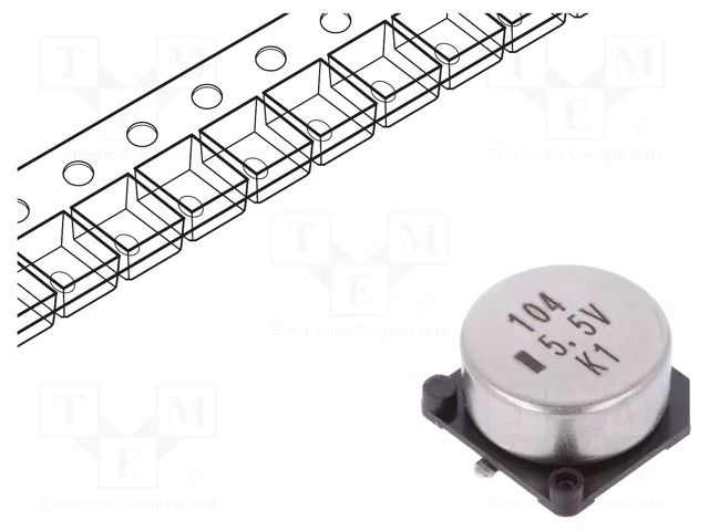 Supercapacitor; SMD; 0.1F; 5.5VDC; -20÷80%; Body dim: Ø10.5x5.5mm KEMET FC0H104ZFTBR24