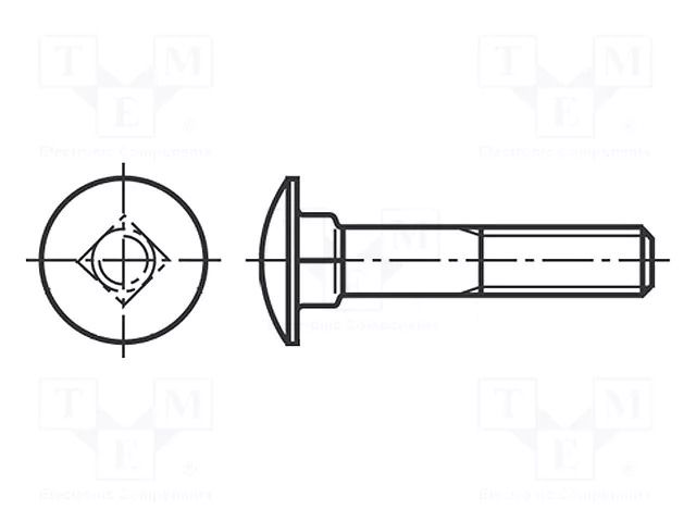 Screw; M8x90; 1.25; Head: button; A2 stainless steel; DIN 603; 22mm BOSSARD B8X90/BN645