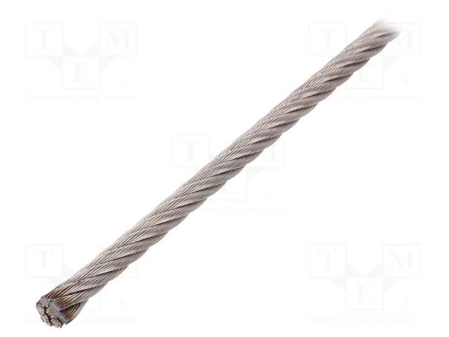 Rope; acid resistant steel A4; Ørope: 6mm; L: 10m; 638kg KRAFTBERG L7X19-F6-A4/10M