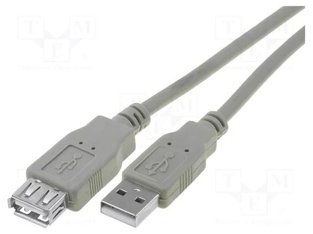 Cable; USB 2.0; USB A socket,USB A plug; nickel plated; 3m; grey VCOM CU202-030-PB