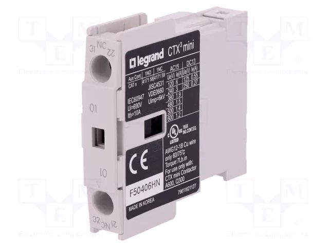 Auxiliary contacts; Leads: screw terminals; side; Contacts: NC LEGRAND 417159