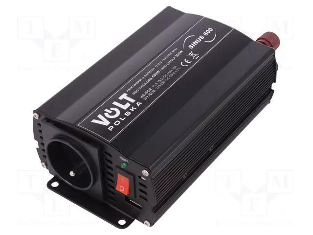 Converter: DC/AC; 300W; Uout: 230VAC; 11÷15VDC; Ppeak: 600W; 0÷40°C VOLT POLSKA SINUS600/12V