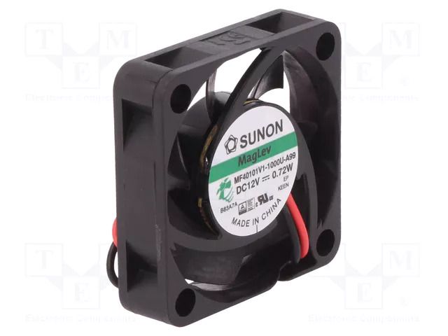 Fan: DC; axial; 12VDC; 40x40x10mm; 13.52m3/h; 27.3dBA; Vapo; 7000rpm SUNON MF40101V1-A99-A