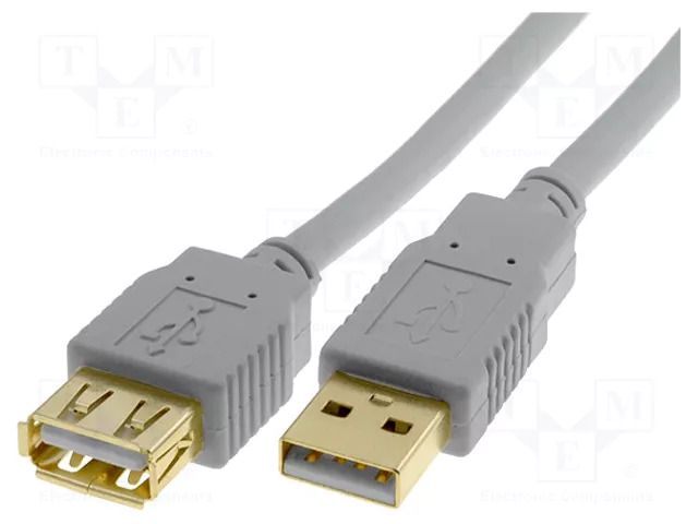 Cable; USB 2.0; USB A socket,USB A plug; gold-plated; 3m; grey; Cu BQ CABLE CAB-USBAAF/3G
