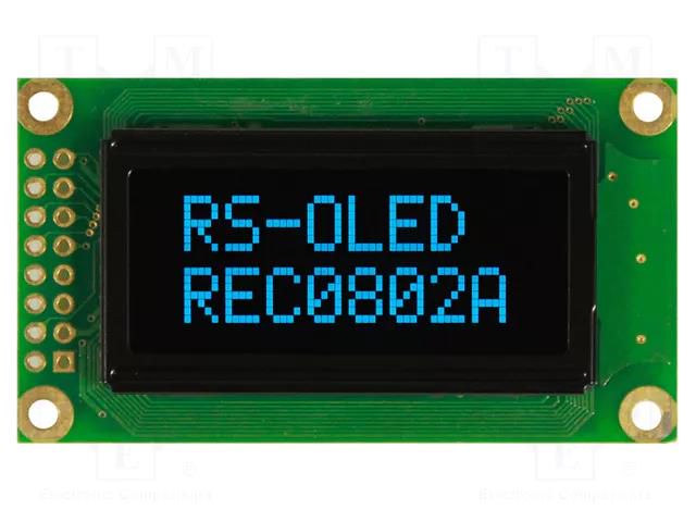 Display: OLED; alphanumeric; 8x2; Dim: 58x32x10mm; blue; PIN: 16 RAYSTAR OPTRONICS REC000802ABPP5N01