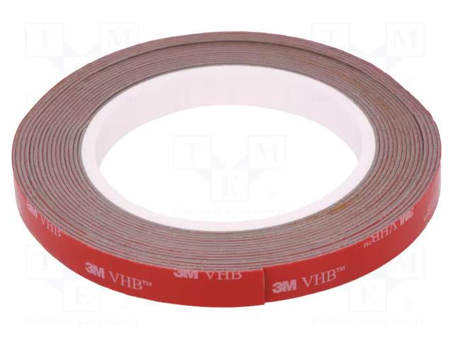 Tape: fixing; W: 12mm; L: 5.5m; Thk: 1.1mm; acrylic; grey; max.230°C 3M 3M-110-12-5