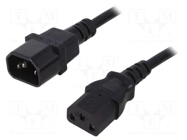 Cable; 3x1mm2; IEC C13 female,IEC C14 male; PVC; 3m; black; 10A QOLTEC QOLTEC-53898