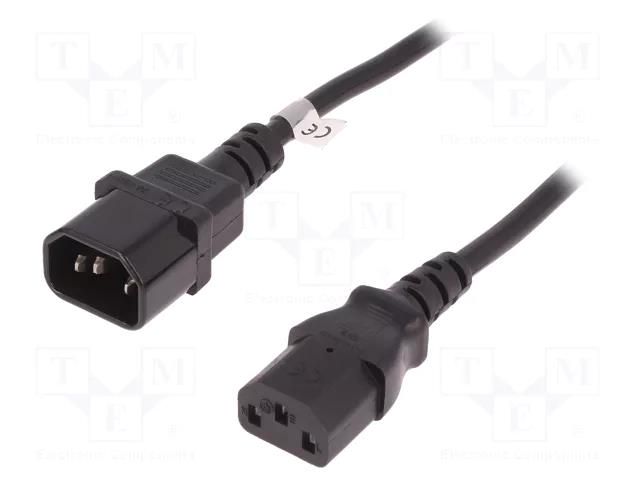 Cable; 3x0.75mm2; IEC C13 female,IEC C14 male; PVC; 1.8m; black QOLTEC QOLTEC-53897