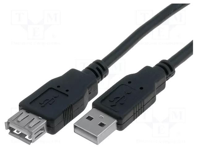 Cable; USB 2.0; USB A socket,USB A plug; nickel plated; 3m; black VCOM CU202-B-030-PB