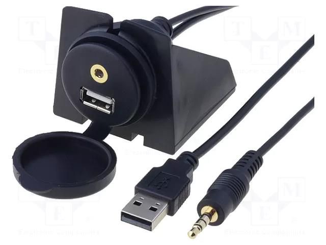USB/AUX adapter; Jack 3,5mm 3pin socket,USB A socket; 2m MFG CAR-951