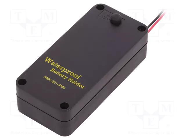 Holder; AA,R6; Batt.no: 2; cables; 150mm; black; IP65; with switch COMF PBH-321-IP65-AS