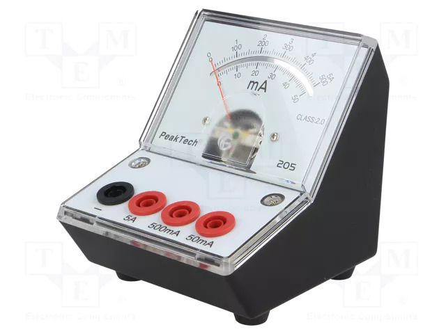 Ammeter; 0÷50mA,500mA,5A; 90x106x103mm; 2%; Meter: analogue; 50Ω PEAKTECH PKT-P205-04