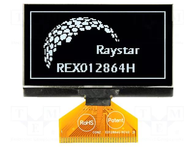 Display: OLED; graphical; 2.42"; 128x64; Dim: 60.5x37x2.15mm; white RAYSTAR OPTRONICS REX012864HWPP3N0