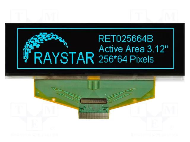 Display: OLED; graphical; 3.12"; 256x64; Dim: 88x27.8x2.05mm; blue RAYSTAR OPTRONICS RET025664BSPP3N0