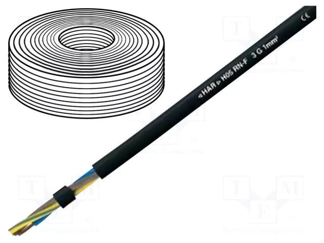 Wire; H05RN-F; 3G1mm2; stranded; Cu; rubber; black; 300V,500V HELUKABEL H05RN-F3G1