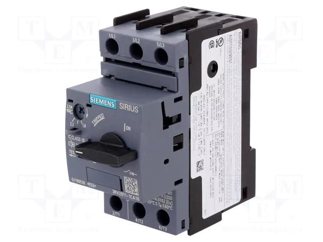 Motor breaker; 0.75kW; 220÷690VAC; for DIN rail mounting; 3RV2 SIEMENS 3RV2011-1CA10