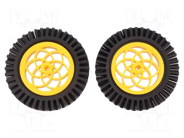 Wheel; yellow-black; Shaft: two sides flattened; push-in; Ø: 80mm DFROBOT DF-FIT0336