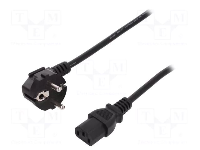 Cable; CEE 7/7 (E/F) plug angled,IEC C13 female; 750mm; black DIGITUS AK-440109-008-S