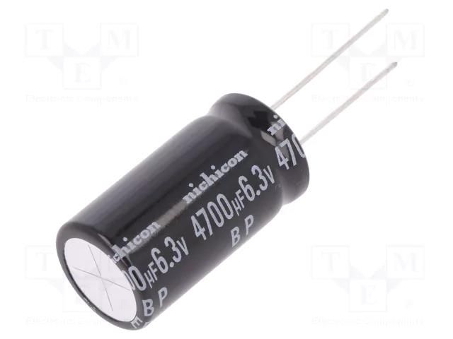 Capacitor: electrolytic; bipolar; THT; 4700uF; 6.3VDC; Ø12.5x20mm NICHICON UEP0J472MHD