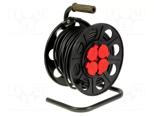 Extension lead; 3x2.5mm2; reel; Sockets: 4; rubber; black; 30m; 16A JONEX PS-BTG/IP44/30-2.5