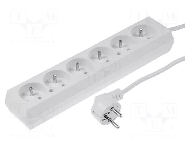 Extension lead; 3x1.5mm2; Sockets: 6; PVC; white; 5m; 16A JONEX PS-670/1.5-5.0