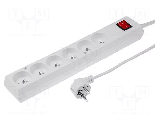 Extension lead; 3x1.5mm2; Sockets: 6; PVC; white; 5m; 16A JONEX PS-670WS/1.5-5.0