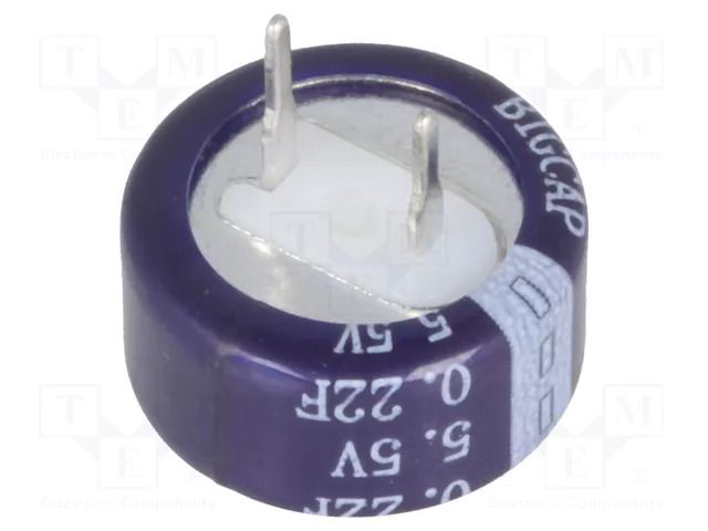 Supercapacitor; THT; 0.22F; 5.5VDC; ±20%; Ø13.5x6.6mm; -25÷70°C BIGCAP BCEC-5.5V-0.22F